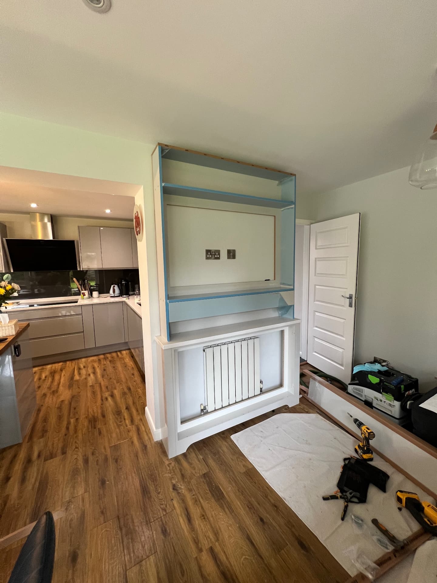 Bespoke unit under construction in the kitchen snug